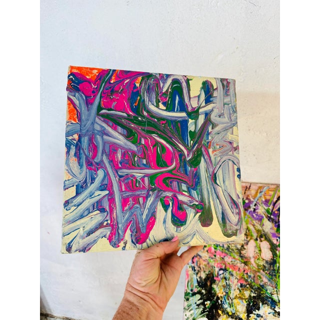 Textile Vintage Abstract Painting on Canvas For Sale - Image 7 of 9