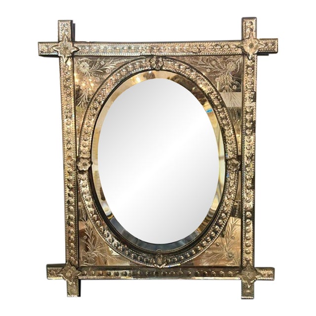 Antique Venetian Etched Mirror For Sale