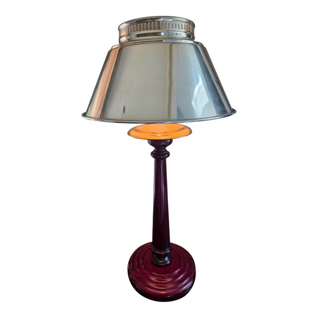 Vintage Wood and Brass Candlestick Library Lamp For Sale