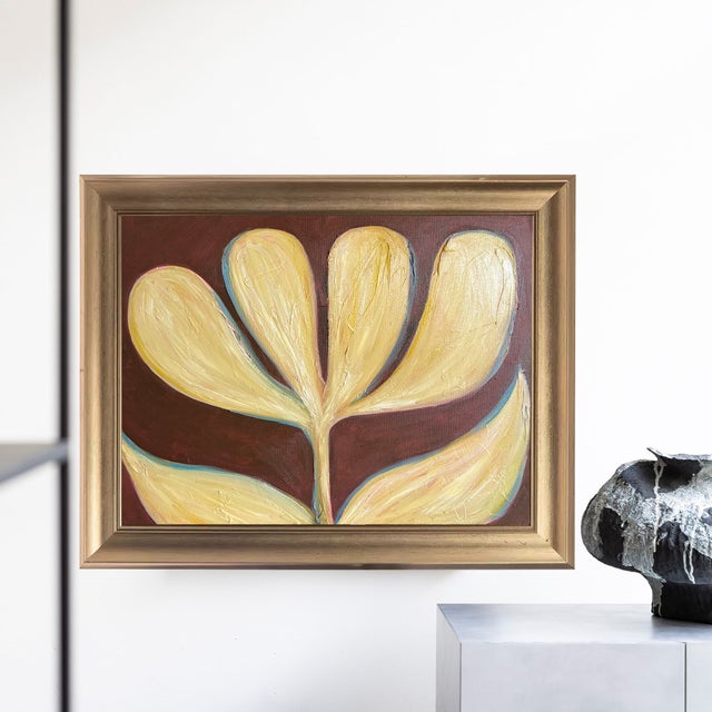 Contemporary Original Botanical Leaf Painting in Brushed Gold Frame, Oil on Canvas, 17" W X 21" H by Tatiana Duperault For Sale - Image 3 of 5