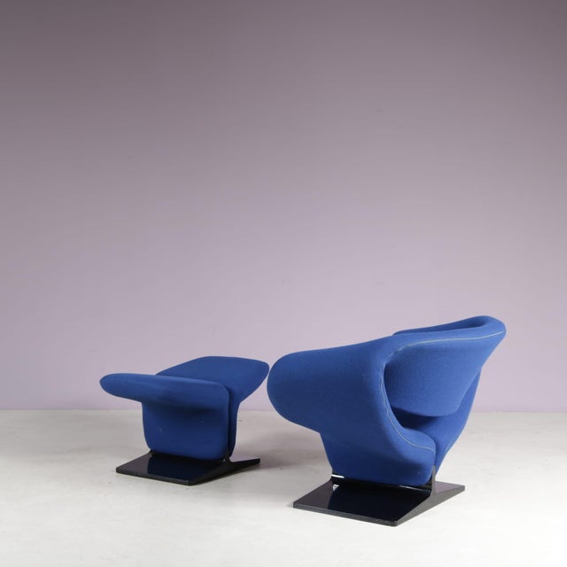 Blue Set of Dutch Ribbon Chair with Ottoman by Pierre Paulin for Artifort, 1970 For Sale - Image 8 of 15