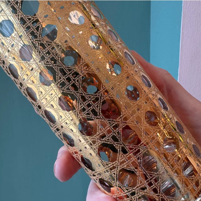 1970s Vintage Gold Cannella Rattan Highball Glasses by Culver - Set of 4 For Sale - Image 5 of 7