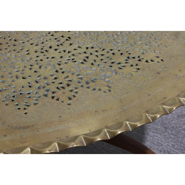 Mid 20th Century Morrocan Brass Tray Coffee Table on Mid-Century Style Base For Sale - Image 5 of 8