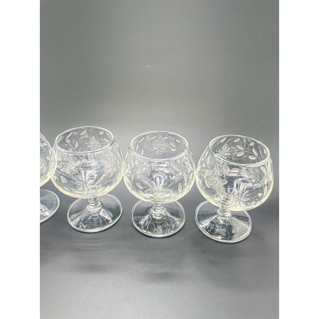 Vintage Etched Floral Crystal Brandy Snifters Set of 6 For Sale - Image 11 of 12