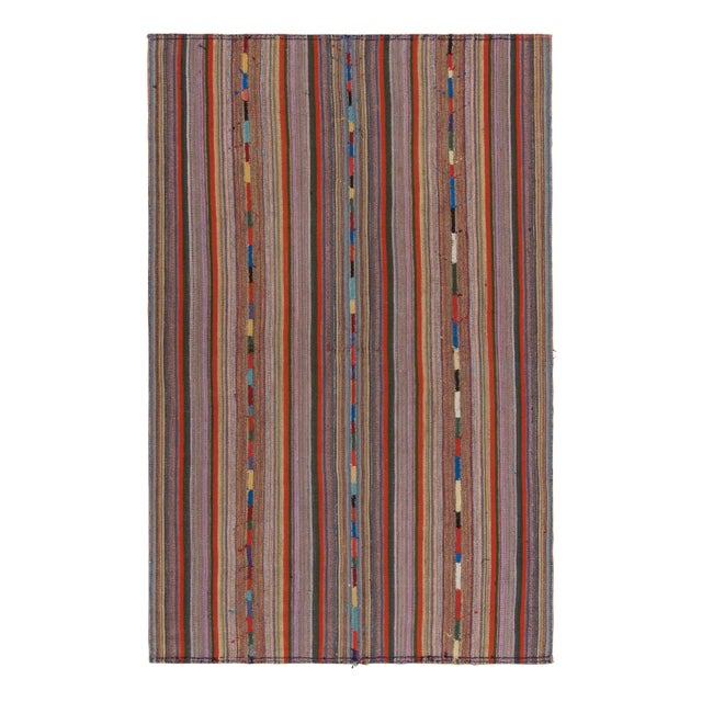 1950s Vintage Chaput Kilim Rug in Polychromatic Stripe Patterns For Sale In New York - Image 6 of 6