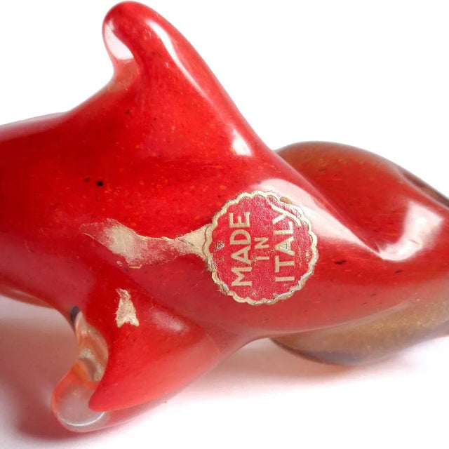 Seguso Murano Seguso Vintage Red Purple Gold Flecks Italian Art Glass Standing Fish Figure Sculpture For Sale - Image 4 of 6