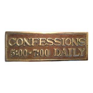Vintage Brass Embossed Church "Confessions Daily" Plaque For Sale