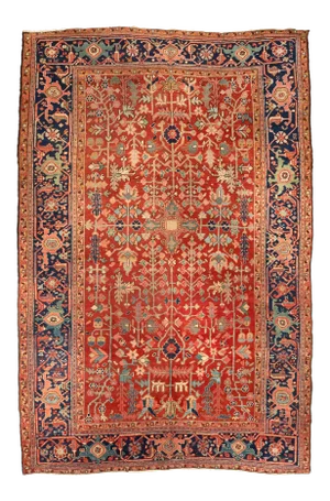1930s Persian Red & Blue Geometric Rug