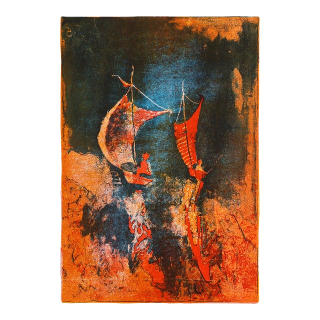 River Scene 2, Signed Lithograph by Lebadang (Aka Hoi) For Sale