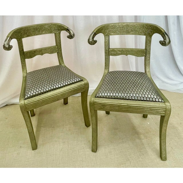 Pair of Neoclassical Side Chairs, Wrapped Metal, Rams Heads, Europe Gustavian For Sale - Image 13 of 13