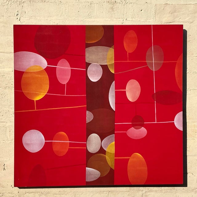 Vintage Boho Geometric Abstract Oil Painting on Canvas For Sale In West Palm - Image 6 of 9