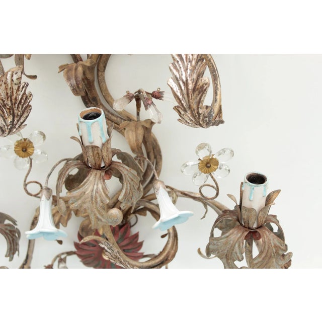Large Italian Wall Lamp with Glass Flowers in the style of Banci Firenze, 1970s For Sale - Image 11 of 11