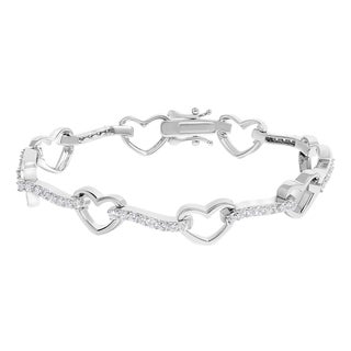 10K White Gold 2.0 Cttw Diamond Heart Link Bracelet For Sale