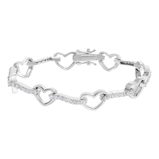 10K White Gold 2.0 Cttw Diamond Heart Link Bracelet For Sale