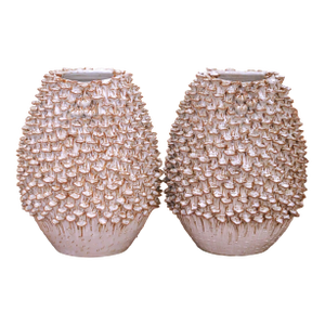 Pair of Contemporary French Ceramic Vases With Mushroom-Inspired Organic Relief