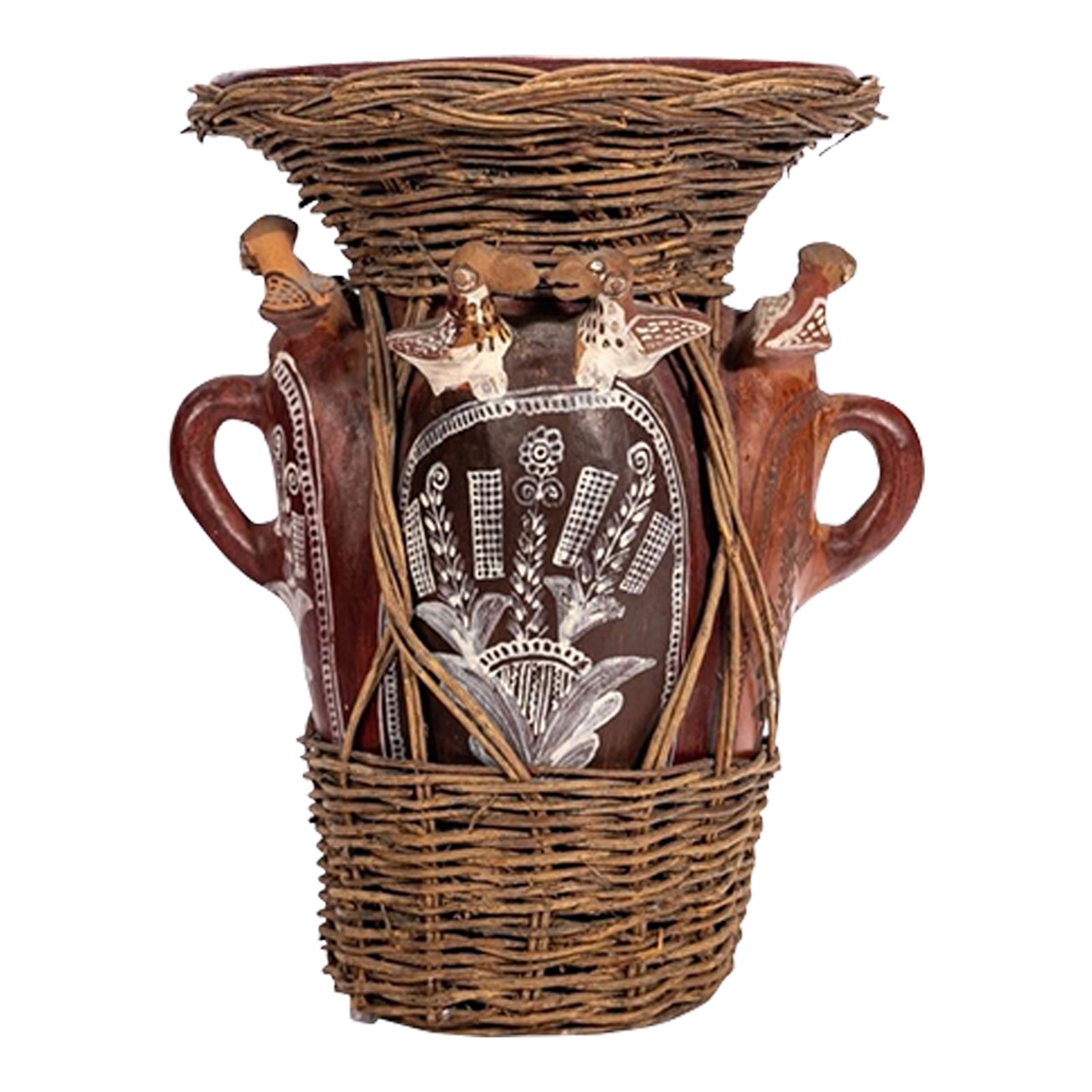 工芸品 Peruvian Quenua harvest pottery Peruvian QUINUA HARVEST VASE W/ Sculpted Animals & Woman 8