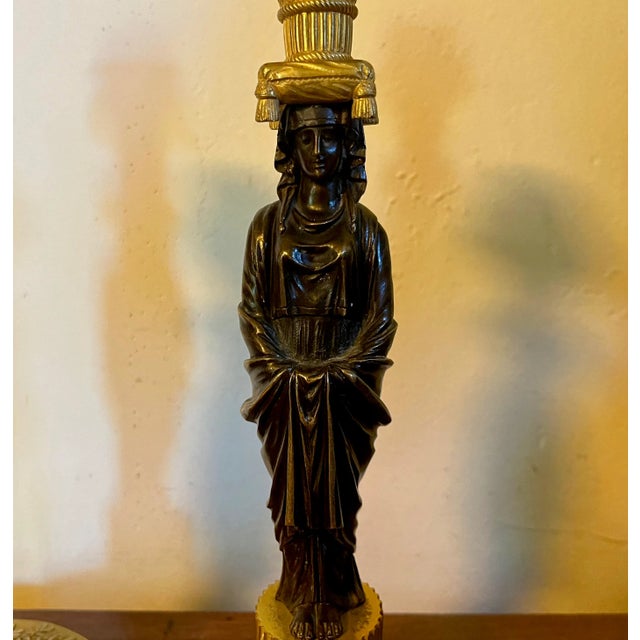 French Antique French Empire Gilt Bronze Candlesticks in the Manner of Thomas Hope 1810- a Pair For Sale - Image 3 of 13
