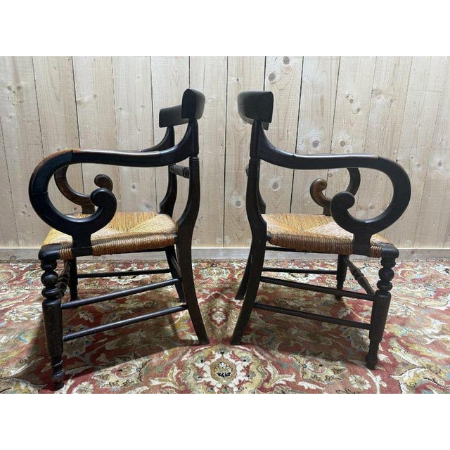 Wood Rustic Straw-Seated Armchairs, Set of 2 For Sale - Image 7 of 10