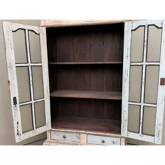 Shabby Chic French Provincial Distressed Painted Display Cabinet Used in Frasier (2004) For Sale - Image 3 of 9