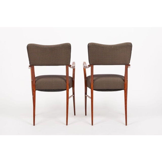 Wood Pair of Mid Century Modern Wood & Brown Upholstered Arm Chairs, 1950s For Sale - Image 7 of 11
