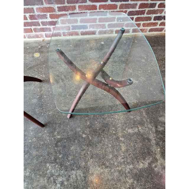 1950s Pair Forest Wilson Walnut & Glass End Side Tables MCM Vintage For Sale - Image 5 of 10