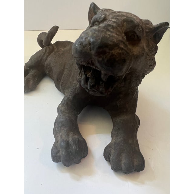Antique Bronze Tiger Laying Down For Sale - Image 4 of 10