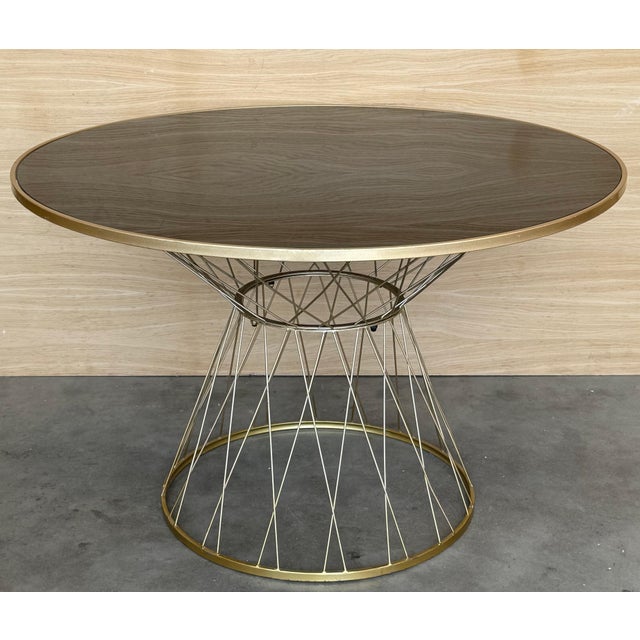 Mid Century Modern Gilded Allure Style Round Dining Table with Black Glass For Sale - Image 17 of 18