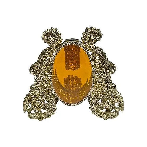 Hollywood Regency Vintage Brass and Amber Acrylic Perfume Bottle For Sale - Image 3 of 4