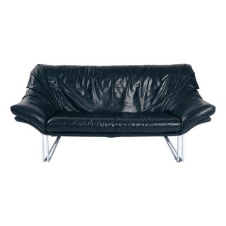 Vintage Italian Two-Seater Sofa in Black Leather and Metal, 1980s For Sale