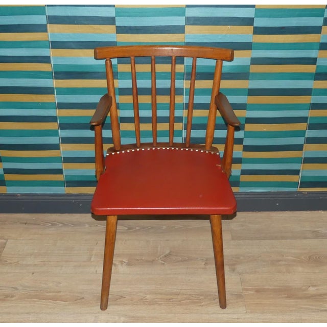 Red Armchair Desk Chair in Red Decorative Rivets Spindle, 1950s For Sale - Image 8 of 9
