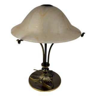 Table Lamp in Brass and Opal Glass, 1980s For Sale