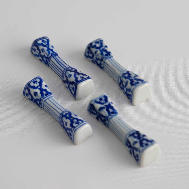Vintage Blue & White Porcelain Chopstick Rests - Set of 4 For Sale In New York - Image 6 of 10
