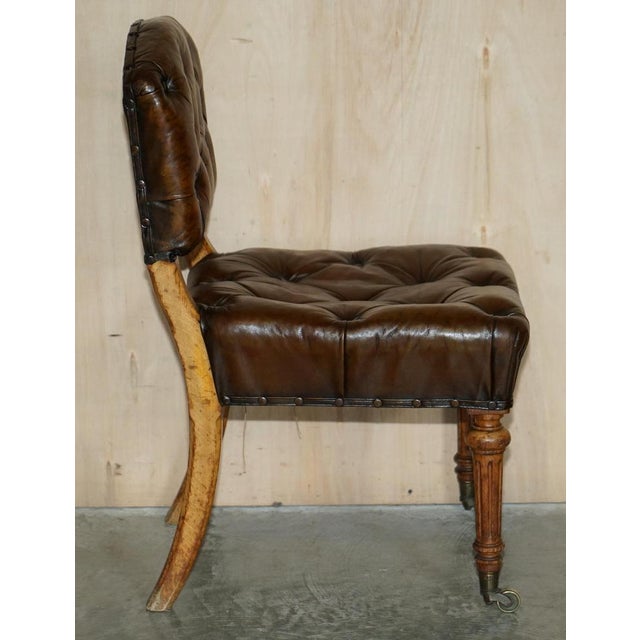 Antique Regency Brown Leather & Oak Chesterfield Desk Chair, 1820s For Sale - Image 16 of 18