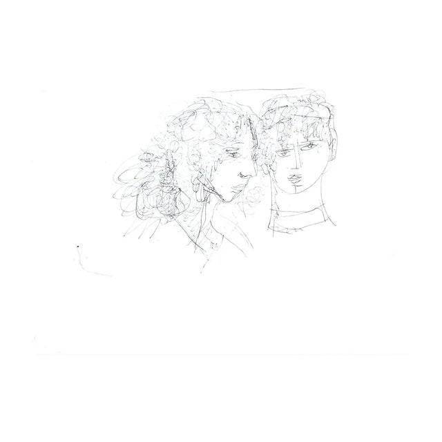 Two Portraits - Original Pen Drawing by Jeanne Daour - Mid 1900 Mid 20th Century For Sale