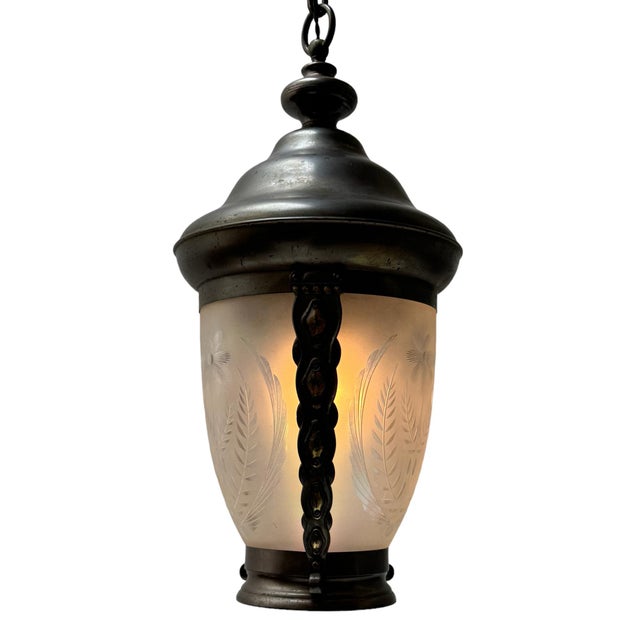 Art Nouveau Patinated Brass Hall Lantern, 1900s For Sale - Image 13 of 14