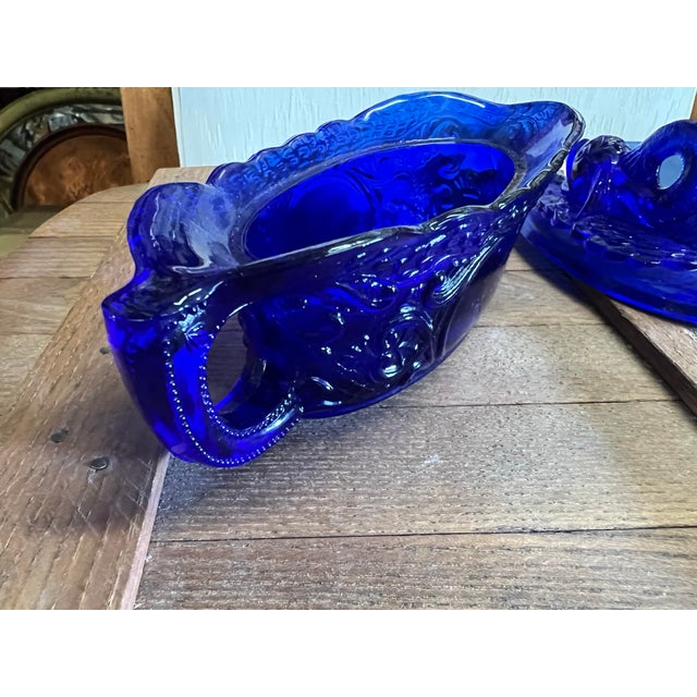 Vintage Cobalt Blue Glass Koi Fish Gravy Boat For Sale - Image 9 of 12
