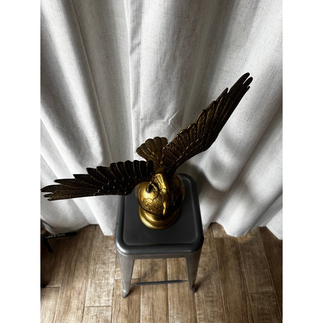 Vintage Brass Eagle on Globe Sculpture For Sale - Image 4 of 12