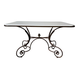 1960’s French Hollywood Regency Metal & Brass Indoor/Outdoor Dining Table With White Marble Top For Sale