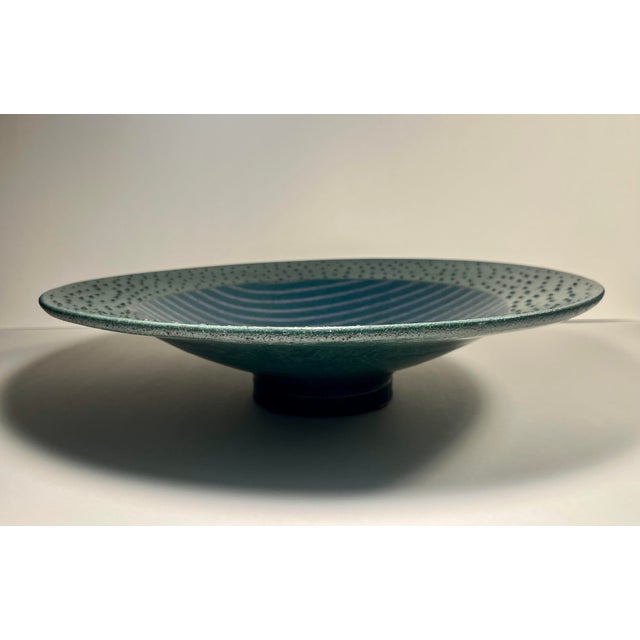 1980s Masuo Ojima Ceramic Platter 18” Vintage Studio Pottery Green Lavender Wall Art For Sale - Image 5 of 10