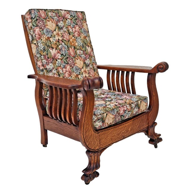 Antique Arts & Crafts Tiger Oak Morris Recliner Chair With Push Button Mechanism c.1900 For Sale - Image 12 of 18