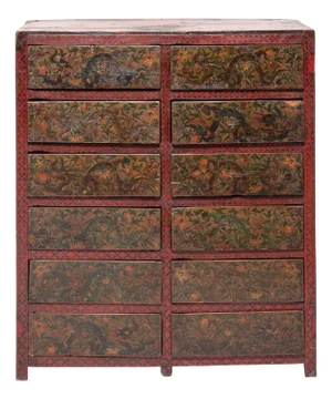 Tibetan Painted Dragon Chest of Drawers, c. 1850