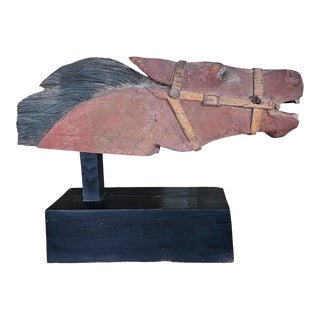 Antique Carved Wooden Carousel Horse Head For Sale