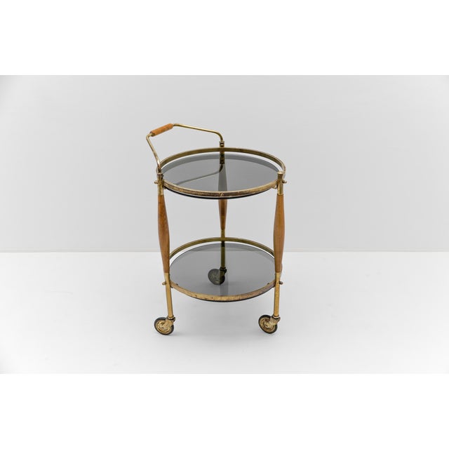 Mid-Century Modern Regency Style Serving Trolley in Smoked Glass and Wood, 1960s For Sale - Image 12 of 12