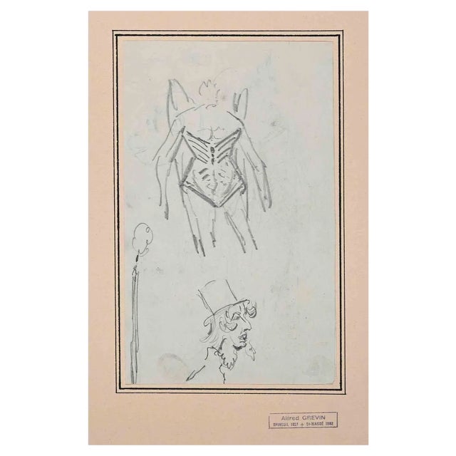 Alfred Grevin, The Magician and Fairy, Original Pencil Drawing, Late 19th-Century For Sale