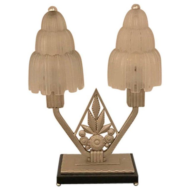French Art Deco "Waterfall" Table Lamp Signed by Sabino For Sale - Image 13 of 13