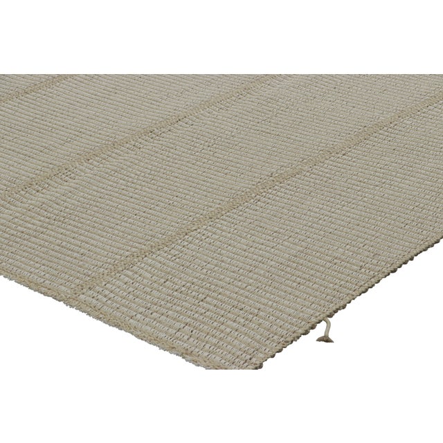 Rug & Kilim’s Contemporary Kilim in Textural Beige-Brown and Cream White Stripes For Sale In New York - Image 6 of 7