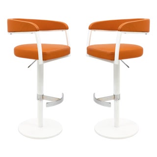 Pair of Elite Modern "Helix" Orange and White Barstools For Sale