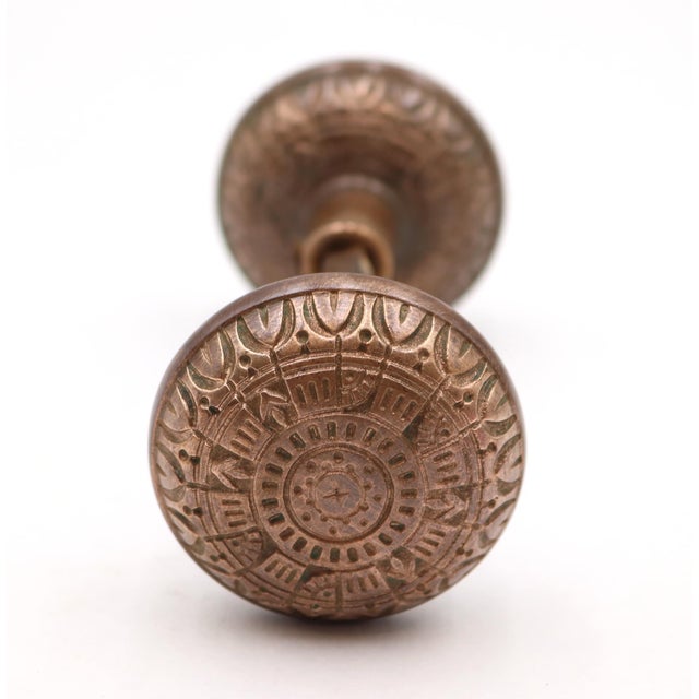 Antique Vernacular Bronze Passage Door Knob Set For Sale - Image 6 of 7