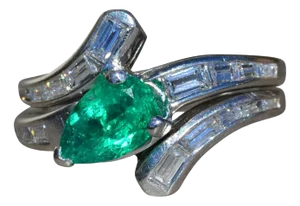 The Dubois Drive: Ladies Platinum Ring and Jacket set with 1 CT Colombian Emerald and Diamonds