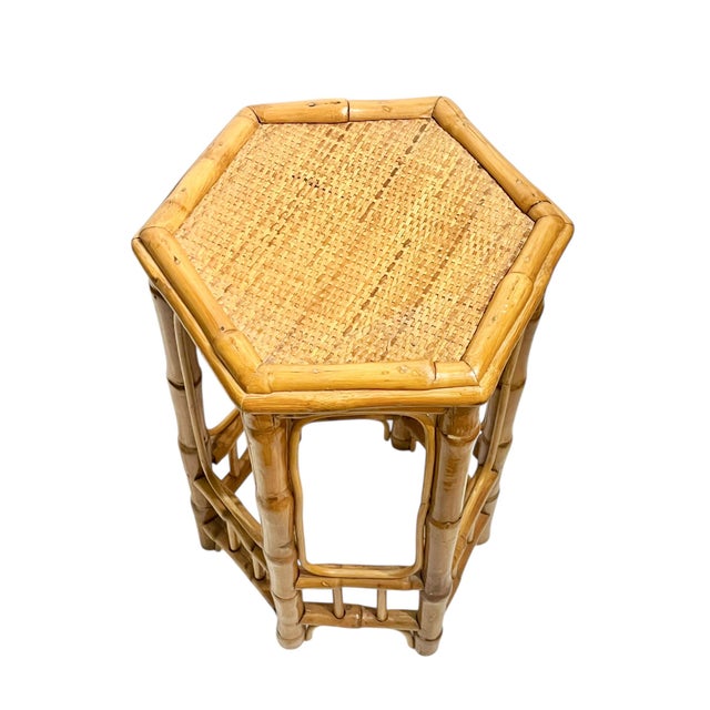 Mid-Century Modern Vintage Hexagonal Bamboo Plant Stand Table For Sale - Image 3 of 12